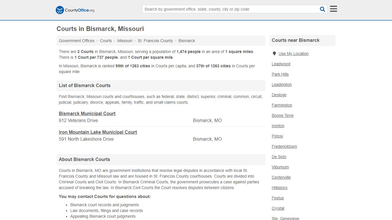 Courts - Bismarck, MO (Court Records & Calendars) - County Office