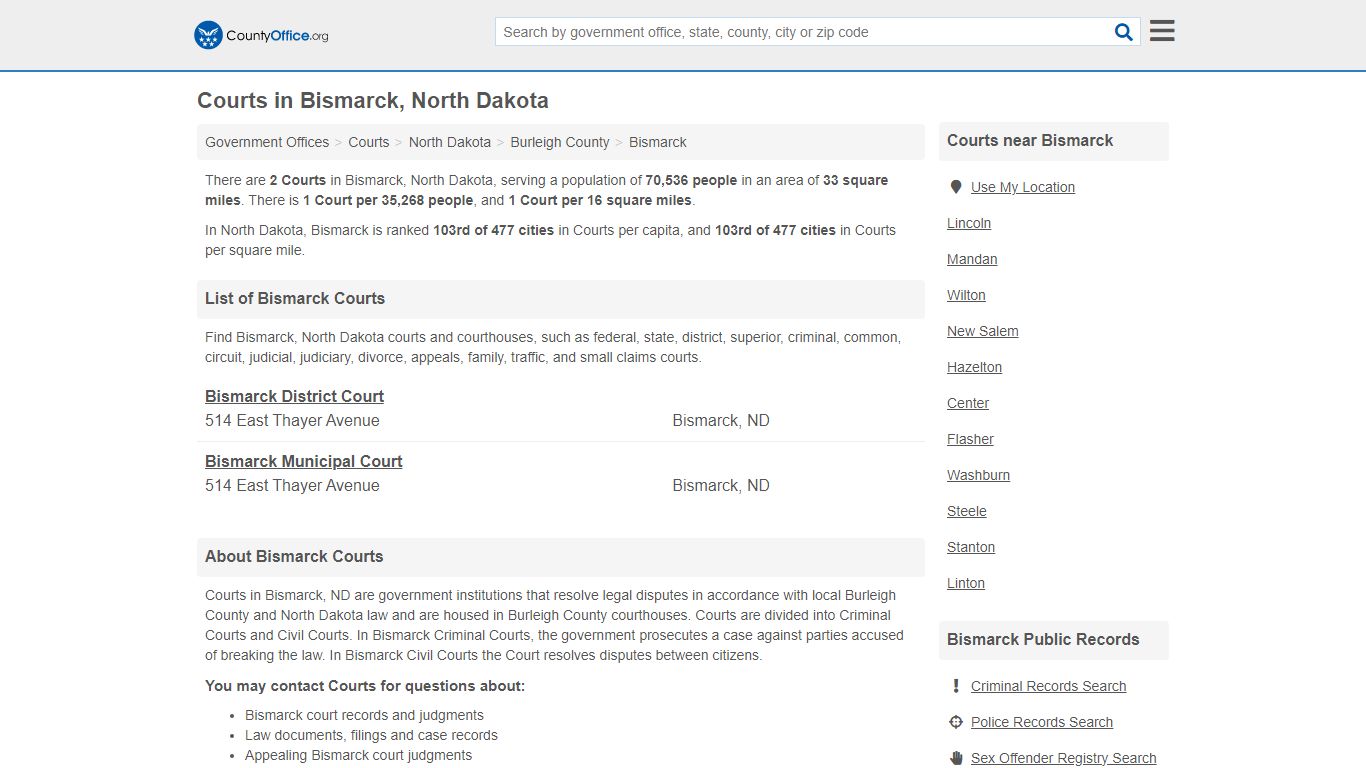 Courts - Bismarck, ND (Court Records & Calendars)